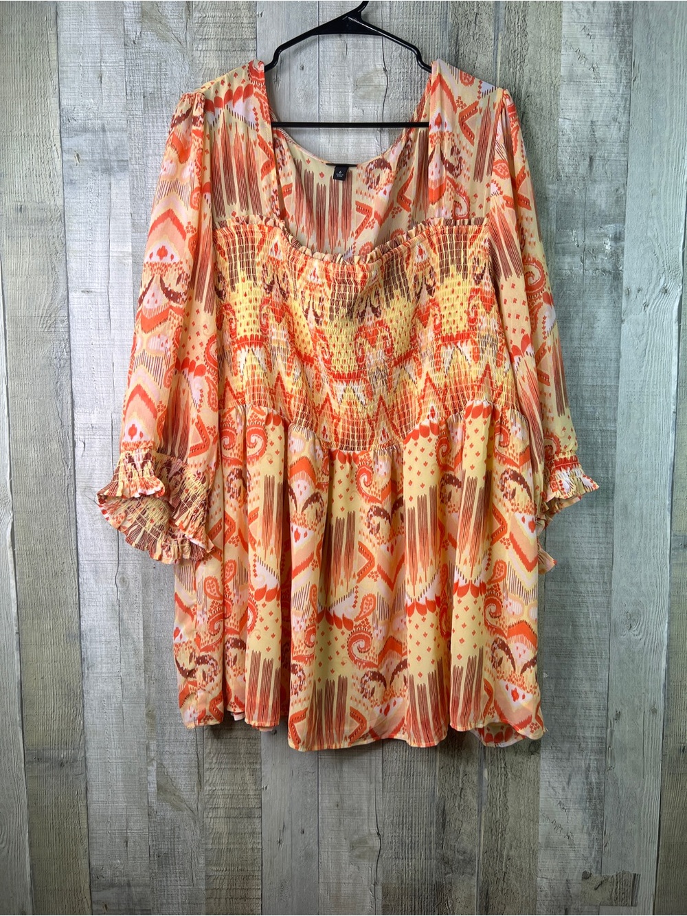Torrid Size 6 3/4 Sleeves Square Neckline Smocked Top Half Tribal Designs Tunic